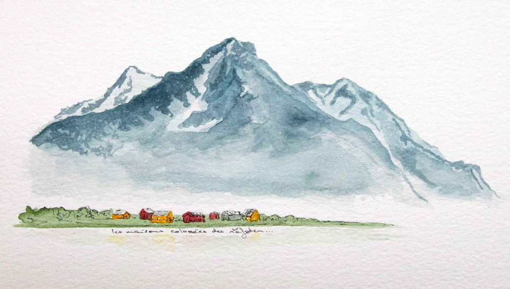 Aquarelle - Les maisons colorées des Lofoten