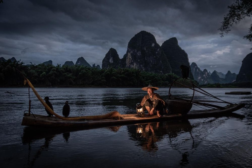 Pêcheur au cormoran à Guilin