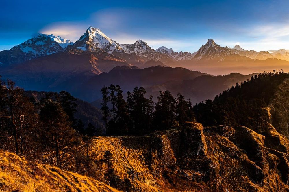 coucher de soleil sur les annapurnas au Népal - &copy; Franck Charton