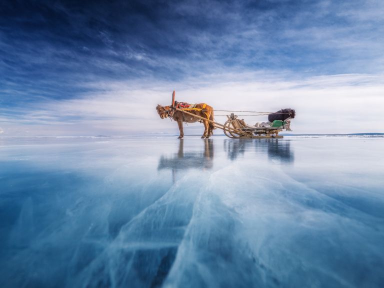Mongolie - Lac Khövsgöl en glace  et immersion Tsaatan 