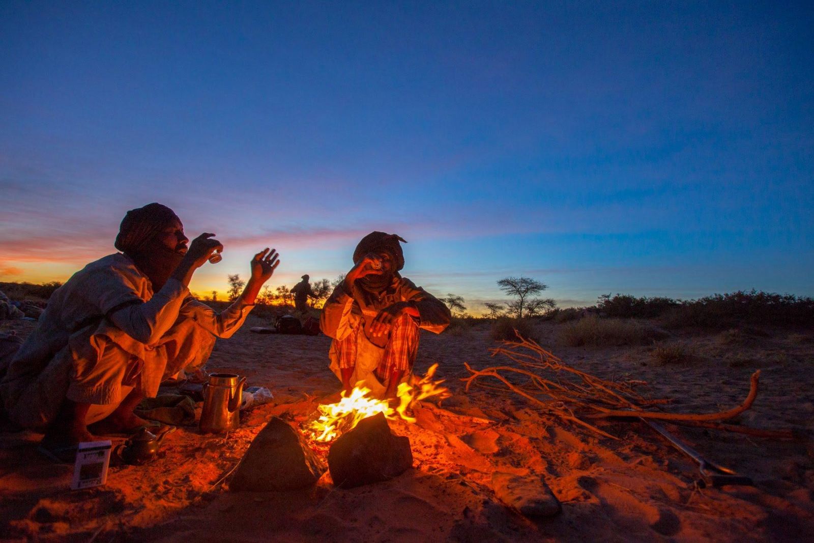 touaregs buvant le thé en mauritanie
