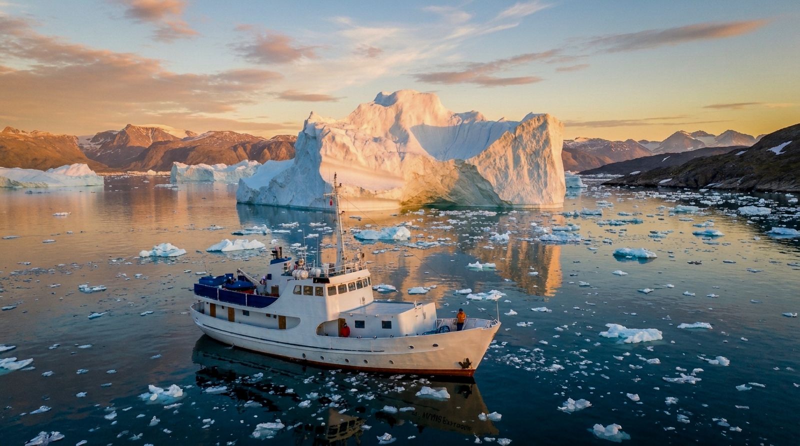 Bateau au milieu des icebergs